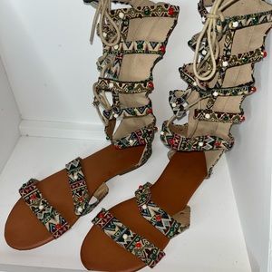 Lace up tribal gladiator sandals